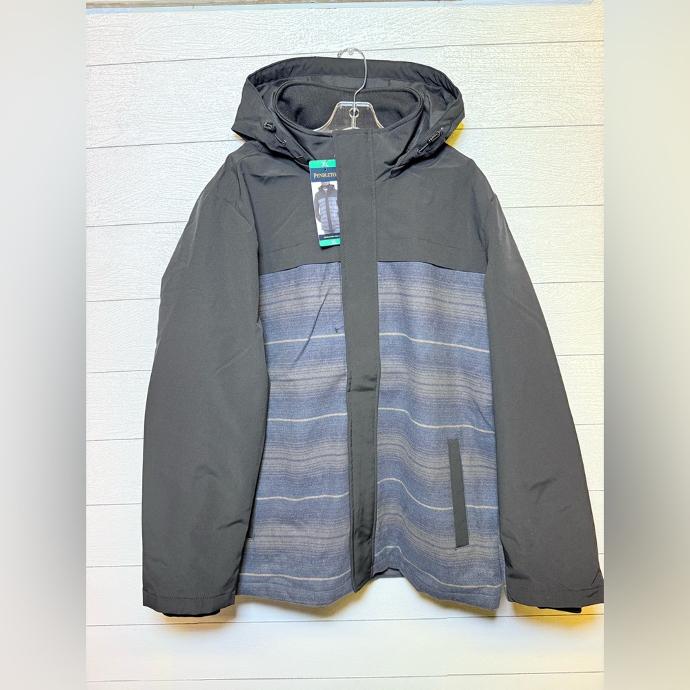 Pendleton Black and Blue Jacket, Removable Hood. XL